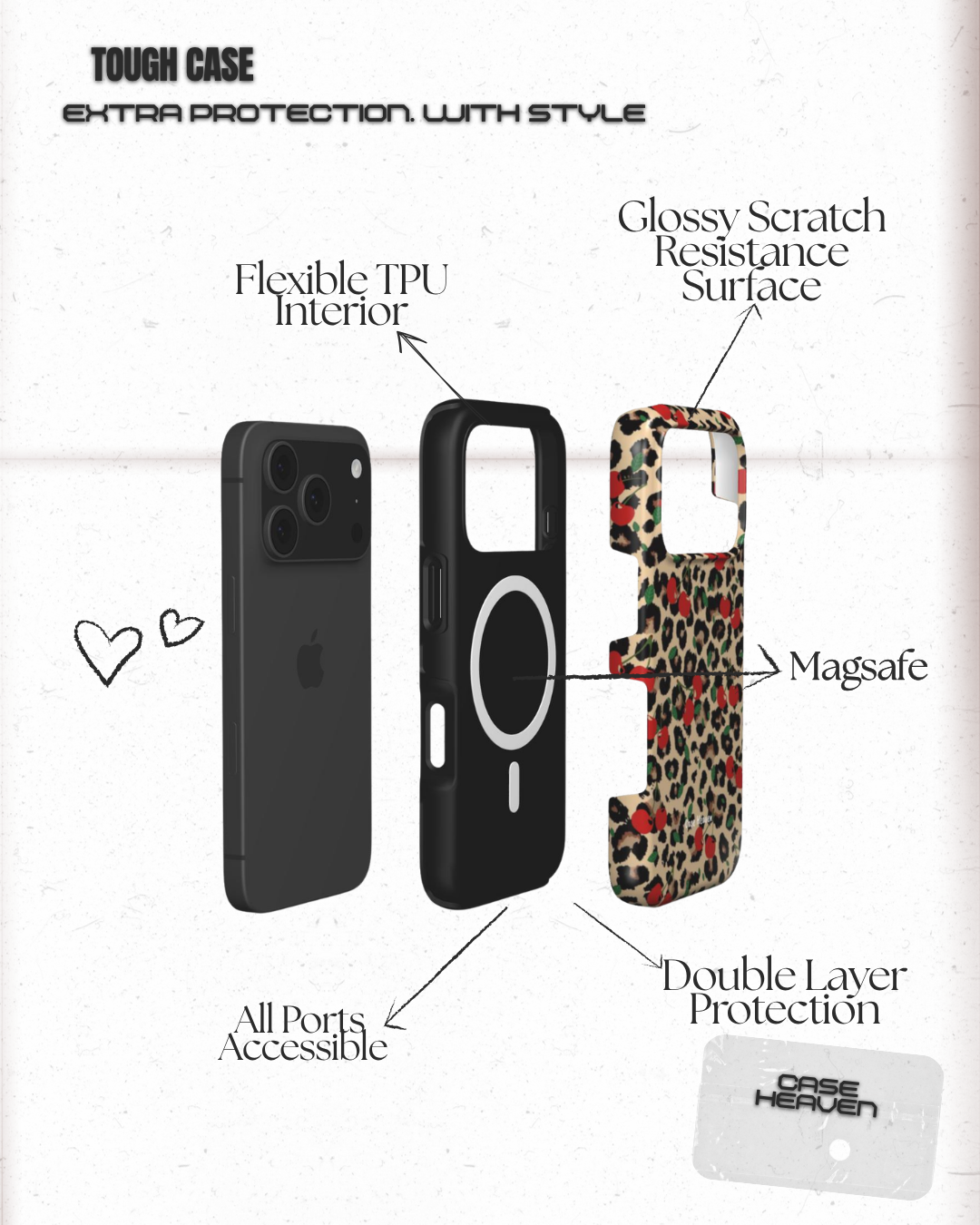 Cherry Cheetah Print | MagSafe Tough Phone Case