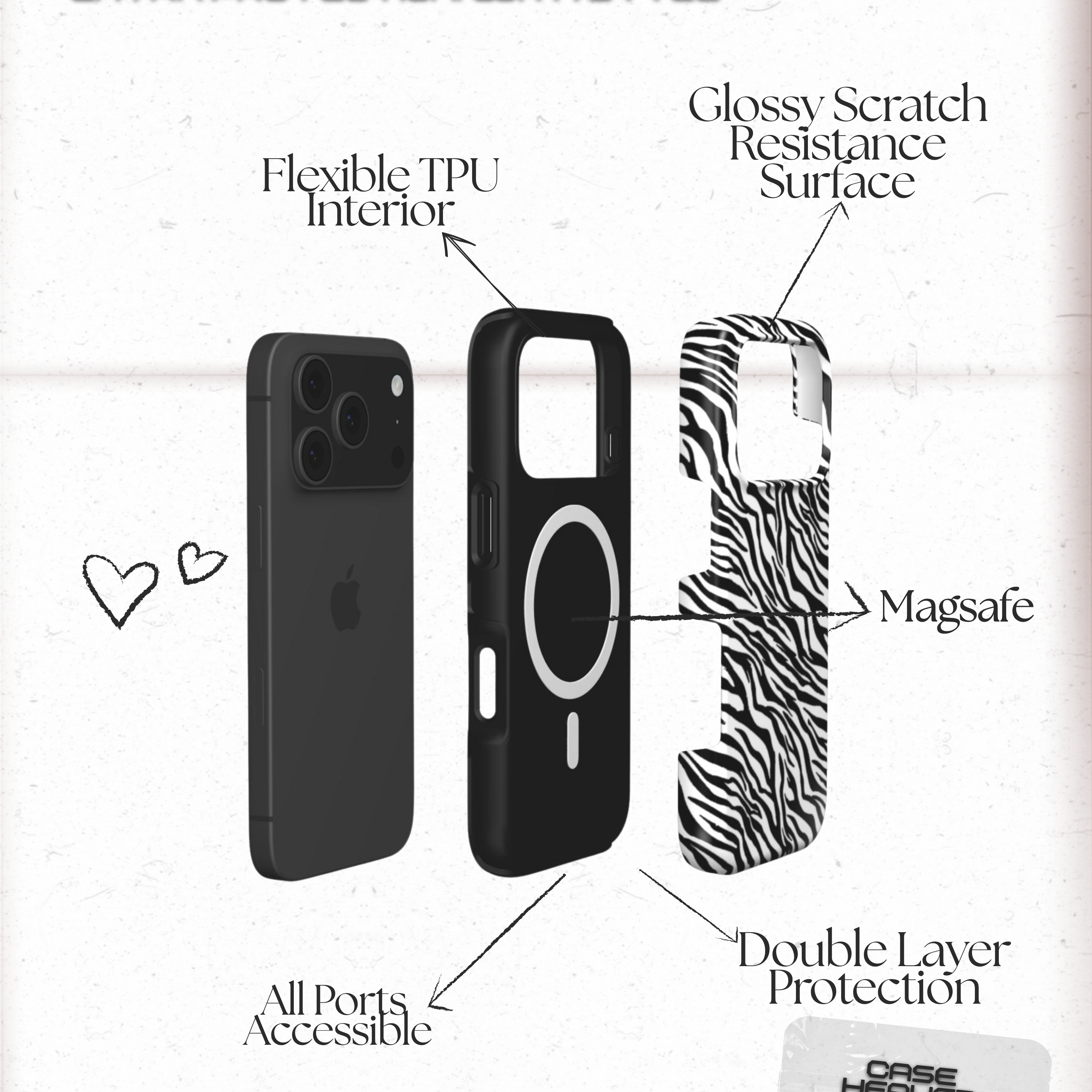 Shimmering Zebra Print | MagSafe Tough Phone Case